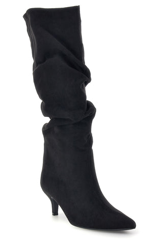 Stivali neri in effetto suede con gambale drappeggiato e tacco basso The first P779