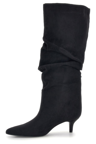 Stivali neri in effetto suede con gambale drappeggiato e tacco basso The first P779