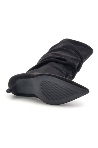 Stivali neri in effetto suede con gambale drappeggiato e tacco basso The first P779