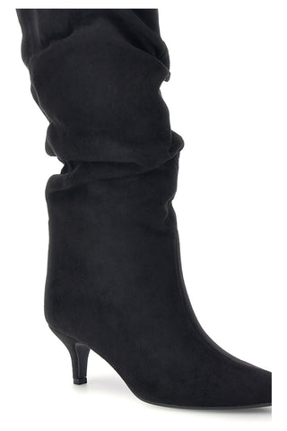 Stivali neri in effetto suede con gambale drappeggiato e tacco basso The first P779