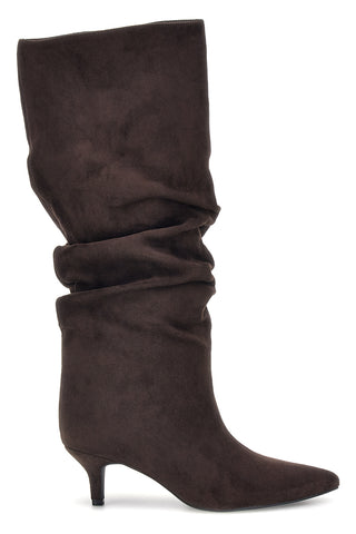 Stivali marroni in effetto suede con gambale drappeggiato e tacco basso The first P779