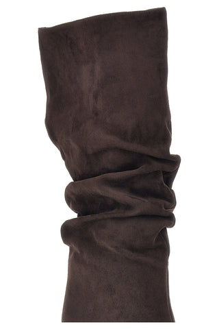 Stivali marroni in effetto suede con gambale drappeggiato e tacco basso The first P779