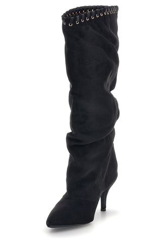 Stivali neri in effetto suede con occhielli metallici e tacco a spillo The first P769
