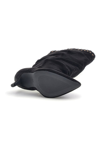 Stivali neri in effetto suede con occhielli metallici e tacco a spillo The first P769