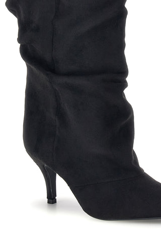Stivali neri in effetto suede con occhielli metallici e tacco a spillo The first P769