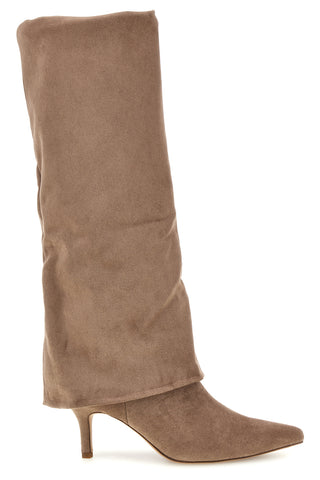 Stivali tortora effetto suede con tacco sottile The first P782