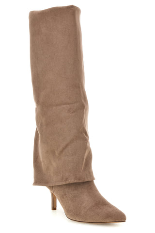 Stivali tortora effetto suede con tacco sottile The first P782