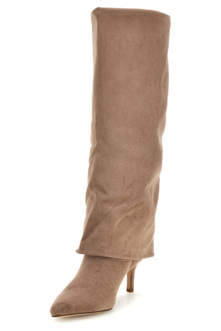 Stivali tortora effetto suede con tacco sottile The first P782