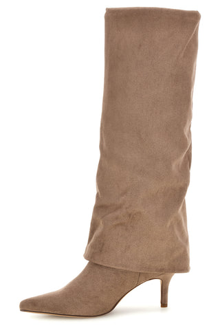Stivali tortora effetto suede con tacco sottile The first P782