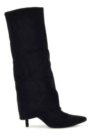 Stivali neri effetto suede con tacco sottile The first P782