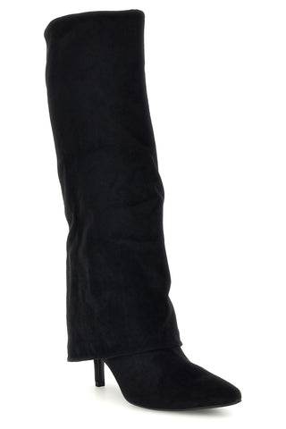 Stivali neri effetto suede con tacco sottile The first P782