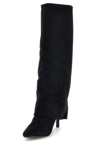 Stivali neri effetto suede con tacco sottile The first P782