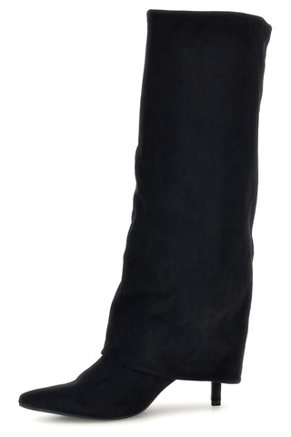 Stivali neri effetto suede con tacco sottile The first P782