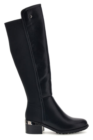 Stivali al ginocchio neri con inserto elasticizzato e tacco largo Gmv SV0197