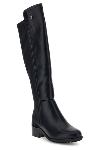 Stivali al ginocchio neri con inserto elasticizzato e tacco largo Gmv SV0197