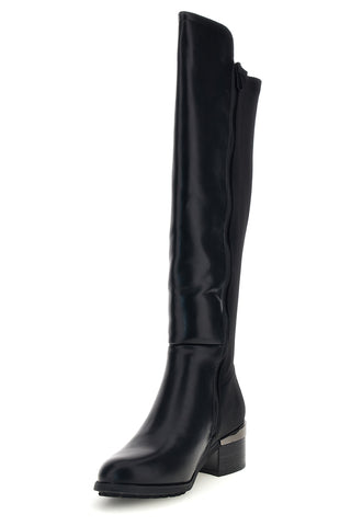 Stivali al ginocchio neri con inserto elasticizzato e tacco largo Gmv SV0197