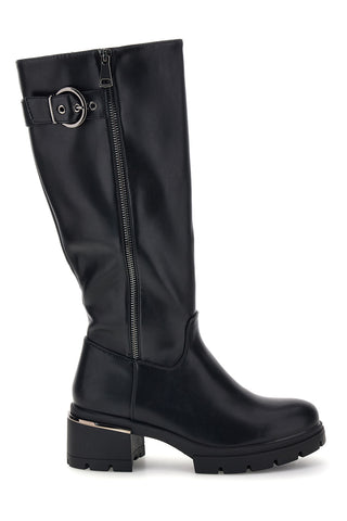 Stivali neri con zip, fibbia e suola carrarmato First lady H22372Y6