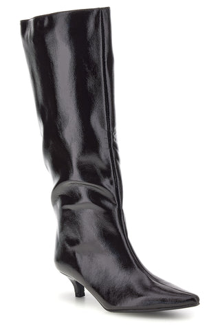 Stivali cioccolato lucidi a punta con tacco basso Le havre paris 73116K01