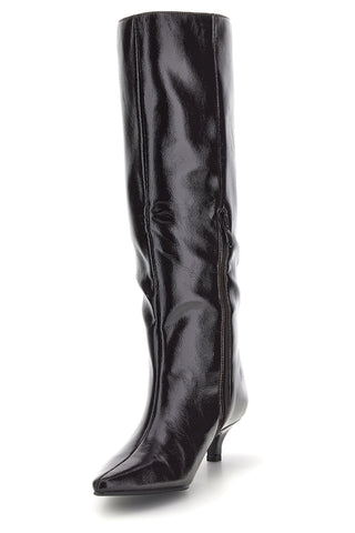 Stivali cioccolato lucidi a punta con tacco basso Le havre paris 73116K01