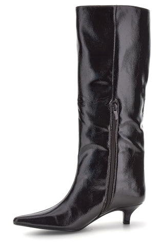 Stivali cioccolato lucidi a punta con tacco basso Le havre paris 73116K01