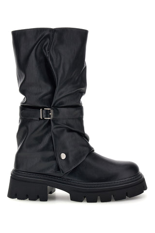 Stivali neri arricciati con fibbia e suola carrarmato Rock' n doll H8320Y10