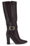 Braune Stiefel mit spitzer Zehenpartie, goldener Schnalle und breitem Absatz – Le Havre Paris RQA90