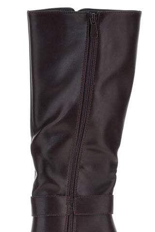 Braune Stiefel mit spitzer Zehenpartie, goldener Schnalle und breitem Absatz – Le Havre Paris RQA90