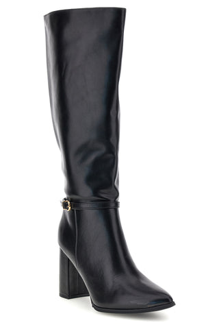 Schwarzer Stiefel mit breitem Absatz und Schnalle am Knöchel – Le Havre Paris 6002REV