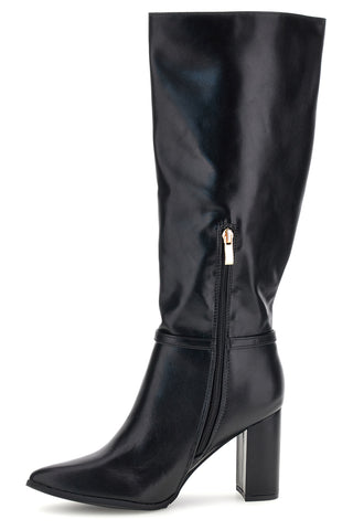 Schwarzer Stiefel mit breitem Absatz und Schnalle am Knöchel – Le Havre Paris 6002REV