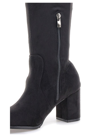Stivale Nero in Tessuto Elasticizzato con Tacco Largo Le havre paris 18002