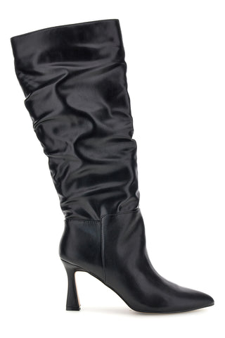 Schwarzer Stiefel mit gerümpftem Schaft und skulpturalem Absatz – Le Havre Paris 805