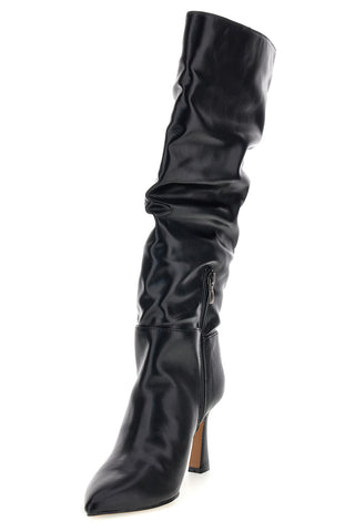Schwarzer Stiefel mit gerümpftem Schaft und skulpturalem Absatz – Le Havre Paris 805