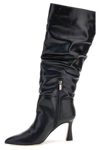 Schwarzer Stiefel mit gerümpftem Schaft und skulpturalem Absatz – Le Havre Paris 805