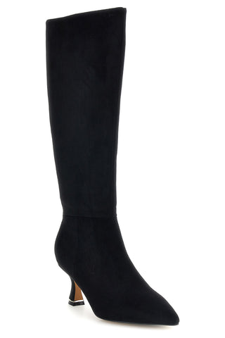 Schwarzer Stiefel aus Alcantara mit skulpturalem Absatz „Le Havre Paris 809“