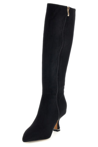 Schwarzer Stiefel aus Alcantara mit skulpturalem Absatz „Le Havre Paris 809“