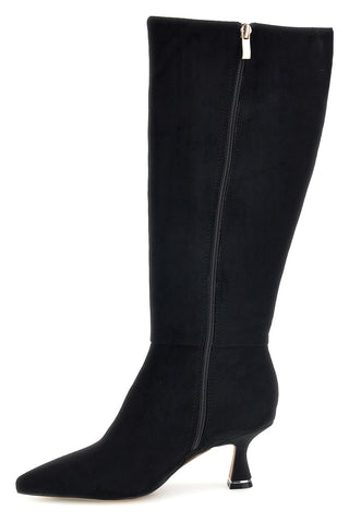Schwarzer Stiefel aus Alcantara mit skulpturalem Absatz „Le Havre Paris 809“