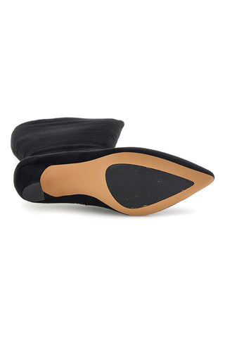 Schwarzer Stiefel aus Alcantara mit skulpturalem Absatz „Le Havre Paris 809“