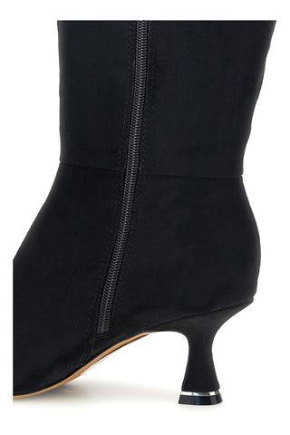 Schwarzer Stiefel aus Alcantara mit skulpturalem Absatz „Le Havre Paris 809“