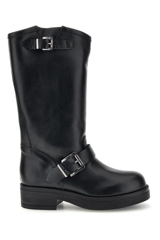 Schwarze Biker-Stiefel aus echtem Leder, hergestellt in Italien, mit Schnallen von Pittarello Love 6724