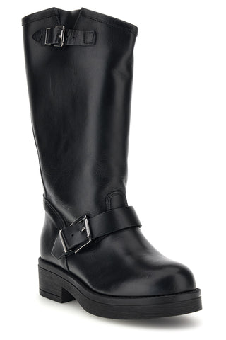 Schwarze Biker-Stiefel aus echtem Leder, hergestellt in Italien, mit Schnallen von Pittarello Love 6724