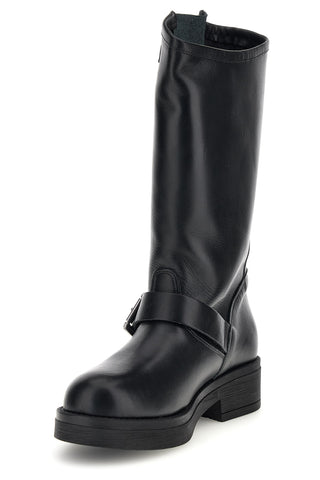 Schwarze Biker-Stiefel aus echtem Leder, hergestellt in Italien, mit Schnallen von Pittarello Love 6724