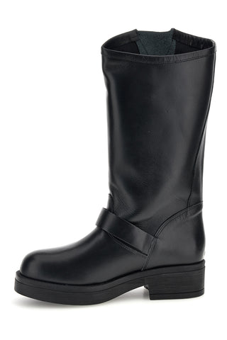 Schwarze Biker-Stiefel aus echtem Leder, hergestellt in Italien, mit Schnallen von Pittarello Love 6724