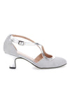 Platin-Tanzschuhe mit niedrigem Absatz und gekreuztem Riemen The First Dance 4555