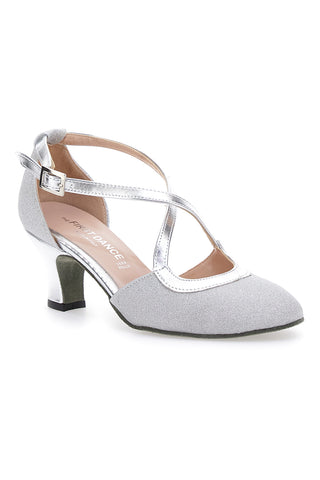 Platin-Tanzschuhe mit niedrigem Absatz und gekreuztem Riemen The First Dance 4555