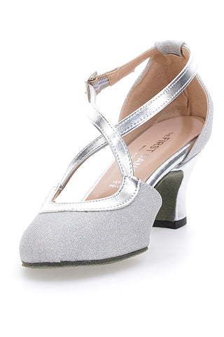 Platin-Tanzschuhe mit niedrigem Absatz und gekreuztem Riemen The First Dance 4555