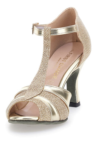 Scarpe da Ballo T-Bar Oro con Punta Aperta e Dettagli Scintillanti THE FIRST DANCE 5622