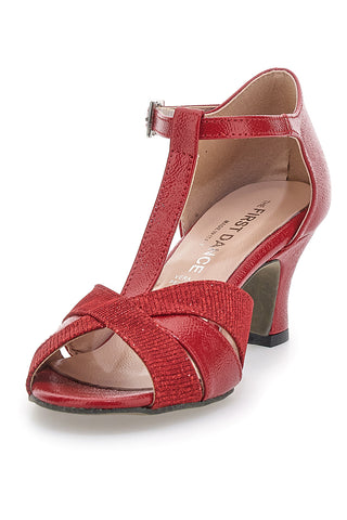 THE FIRST DANCE 5202 Rote Tanzschuhe mit offener Spitze und Glitzer