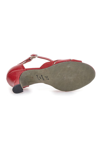 THE FIRST DANCE 5202 Rote Tanzschuhe mit offener Spitze und Glitzer