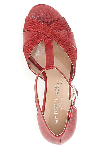 THE FIRST DANCE 5202 Rote Tanzschuhe mit offener Spitze und Glitzer