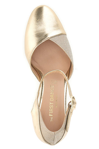 Scarpe da ballo oro con cinturino e tacco medio The First Dance 6552